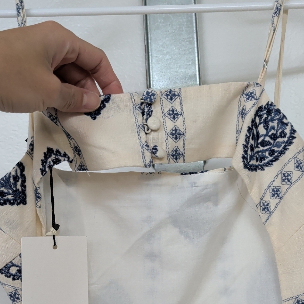 Zara womenWhite and Blue Embroidered Cutout Midi Dress Strappy M NWT 3376/929 - Picture 7 of 8